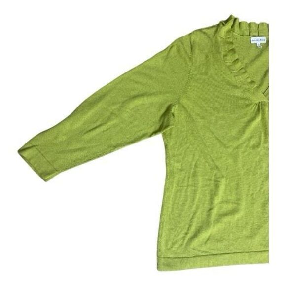Fashion Bug Lime Green Long Sleeve Knit Top Plus Size 2X Ruffle V-Neck Cotton - Picture 4 of 14